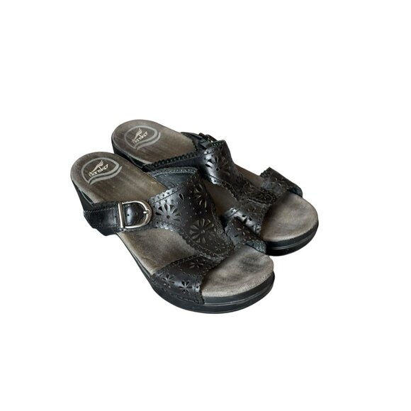 Dansko Womens Size 39 US 8.5/9 Sapphire Lasercut Leather Sandals COMFORT Black - Picture 1 of 7